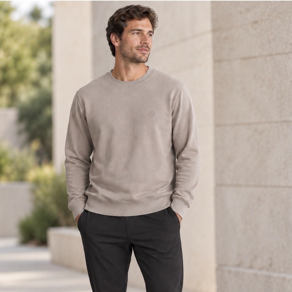 Vuori Men's Large Cypress Crew Sweatshirt Taupe French Terry Pullover